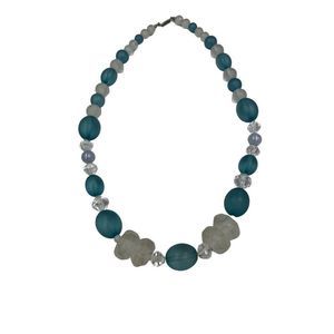 Dauplaise Necklace Graduated Blue Clear Frosted Beaded Necklace Vintage